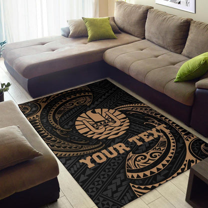 Tahiti Polynesian Custom Personalised Area Rug - Gold Tribal Wave