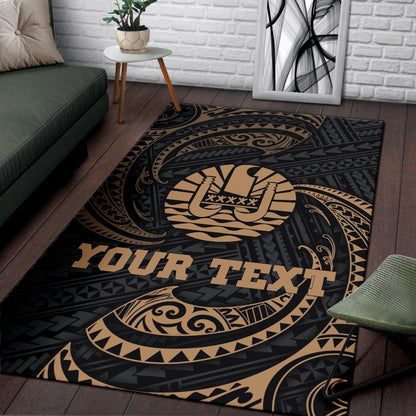 Tahiti Polynesian Custom Personalised Area Rug - Gold Tribal Wave