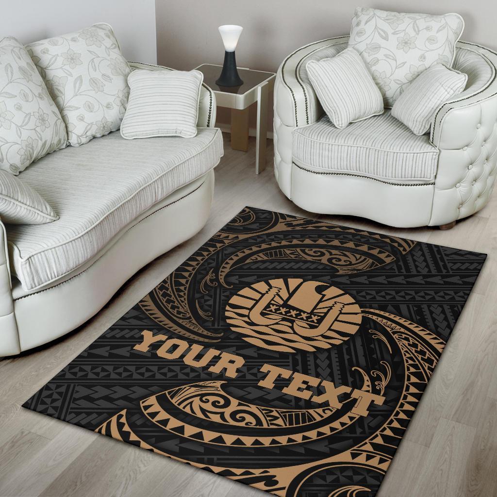 Tahiti Polynesian Custom Personalised Area Rug - Gold Tribal Wave