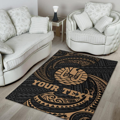Tahiti Polynesian Custom Personalised Area Rug - Gold Tribal Wave