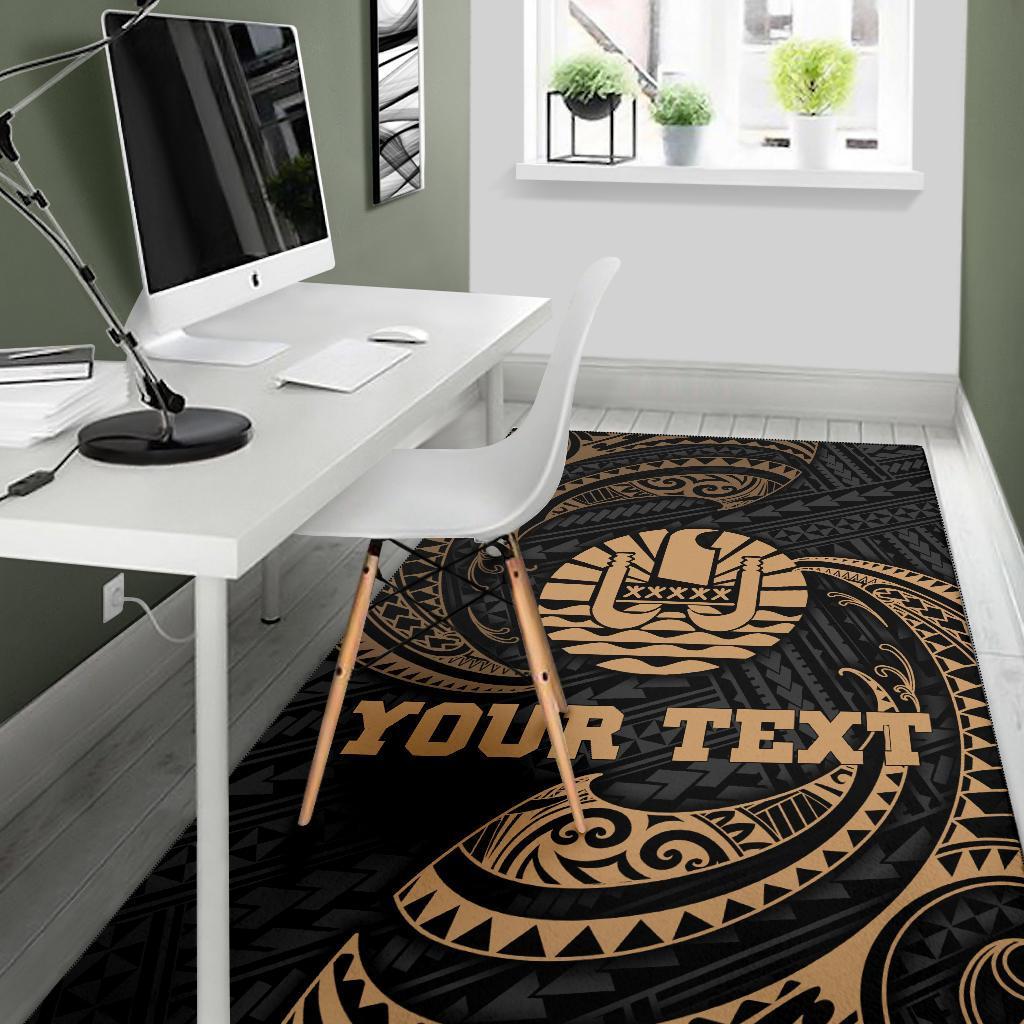 Tahiti Polynesian Custom Personalised Area Rug - Gold Tribal Wave