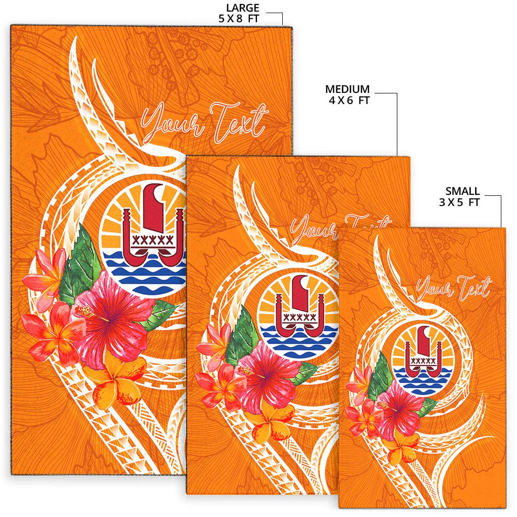 Tahiti Polynesian Custom Personalised Area Rug - Orange Floral With Seal