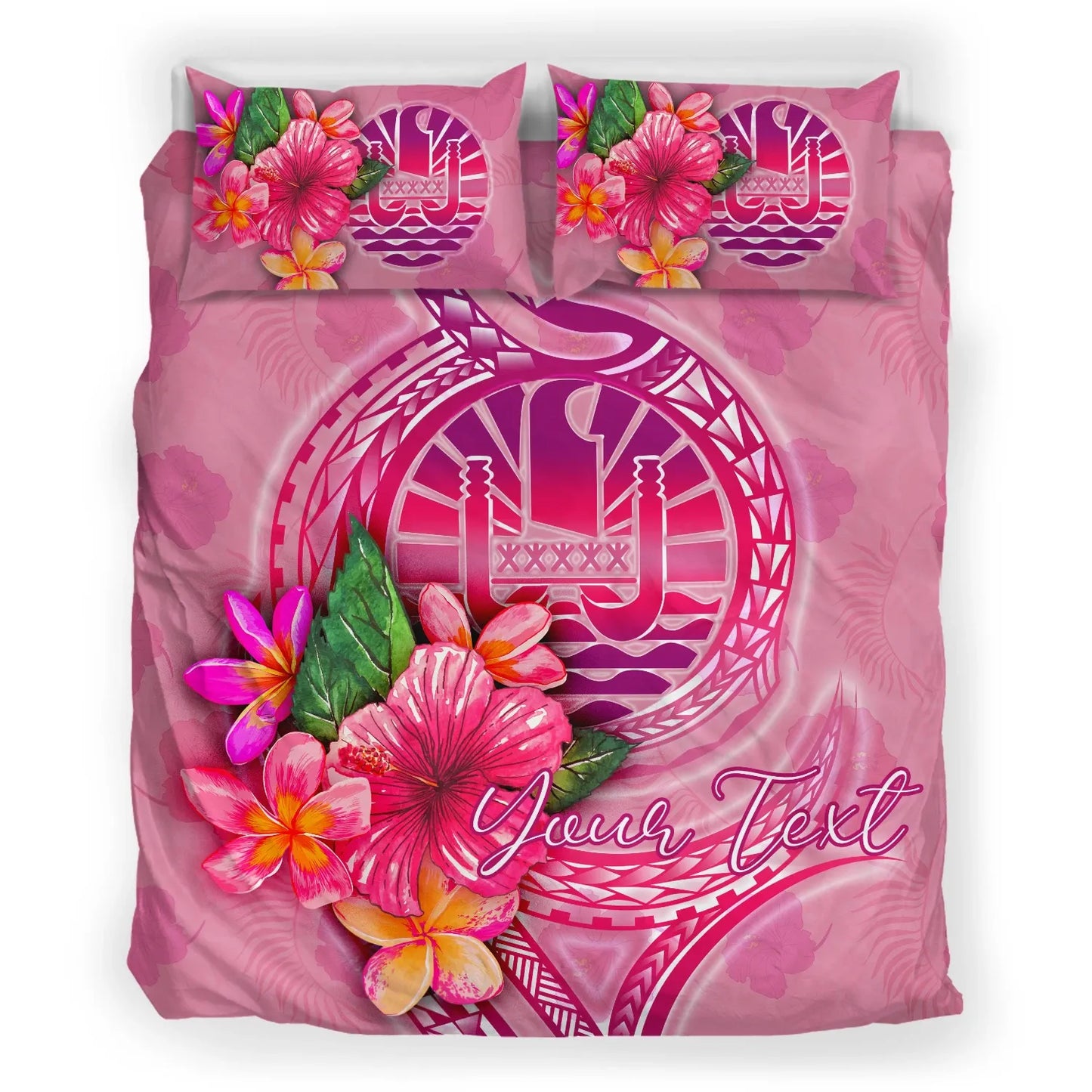 Tahiti Polynesian Custom Personalised Bedding Set - Floral With Seal Pink