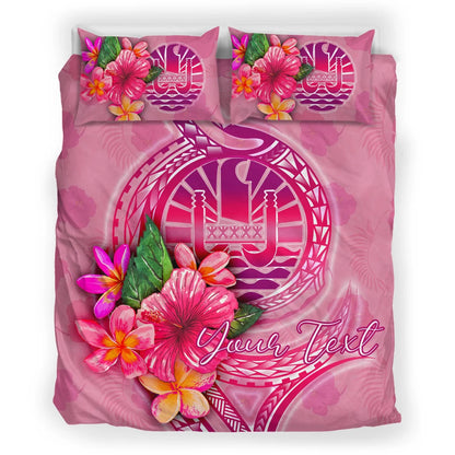 Tahiti Polynesian Custom Personalised Bedding Set - Floral With Seal Pink