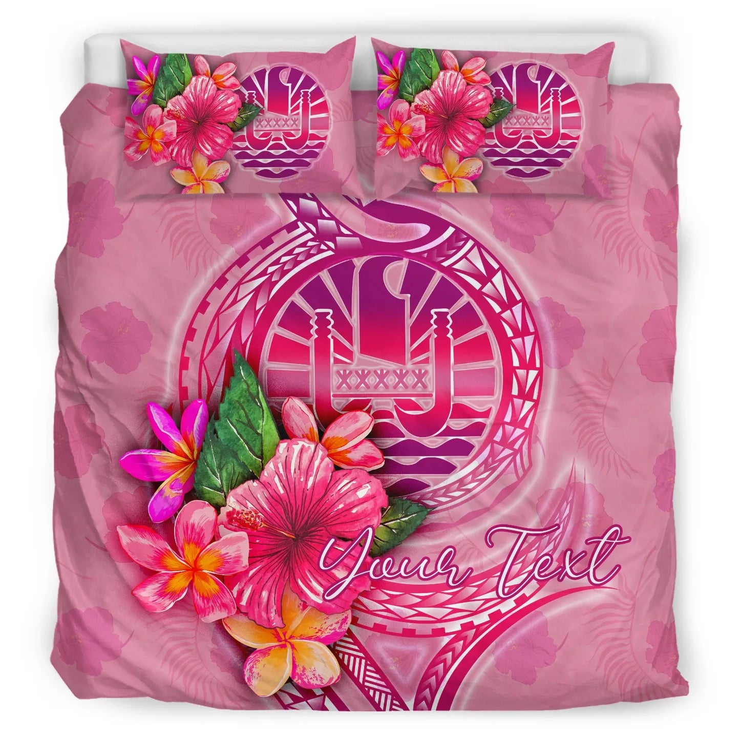 Tahiti Polynesian Custom Personalised Bedding Set - Floral With Seal Pink