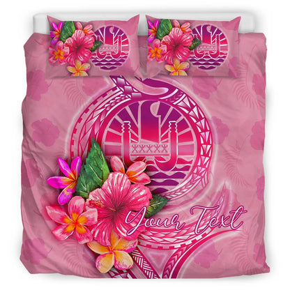 Tahiti Polynesian Custom Personalised Bedding Set - Floral With Seal Pink