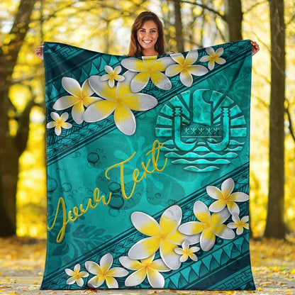 Tahiti Polynesian Custom Personalised Blanket - Plumeria With Blue Ocean