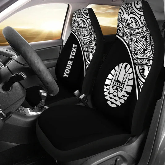 Tahiti Custom Personalised Car Seat Covers - Tahiti Flag Polynesian White Curve