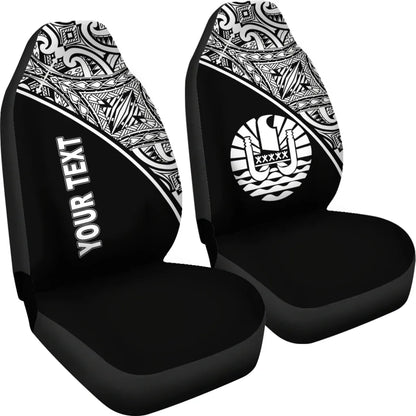 Tahiti Custom Personalised Car Seat Covers - Tahiti Flag Polynesian White Curve