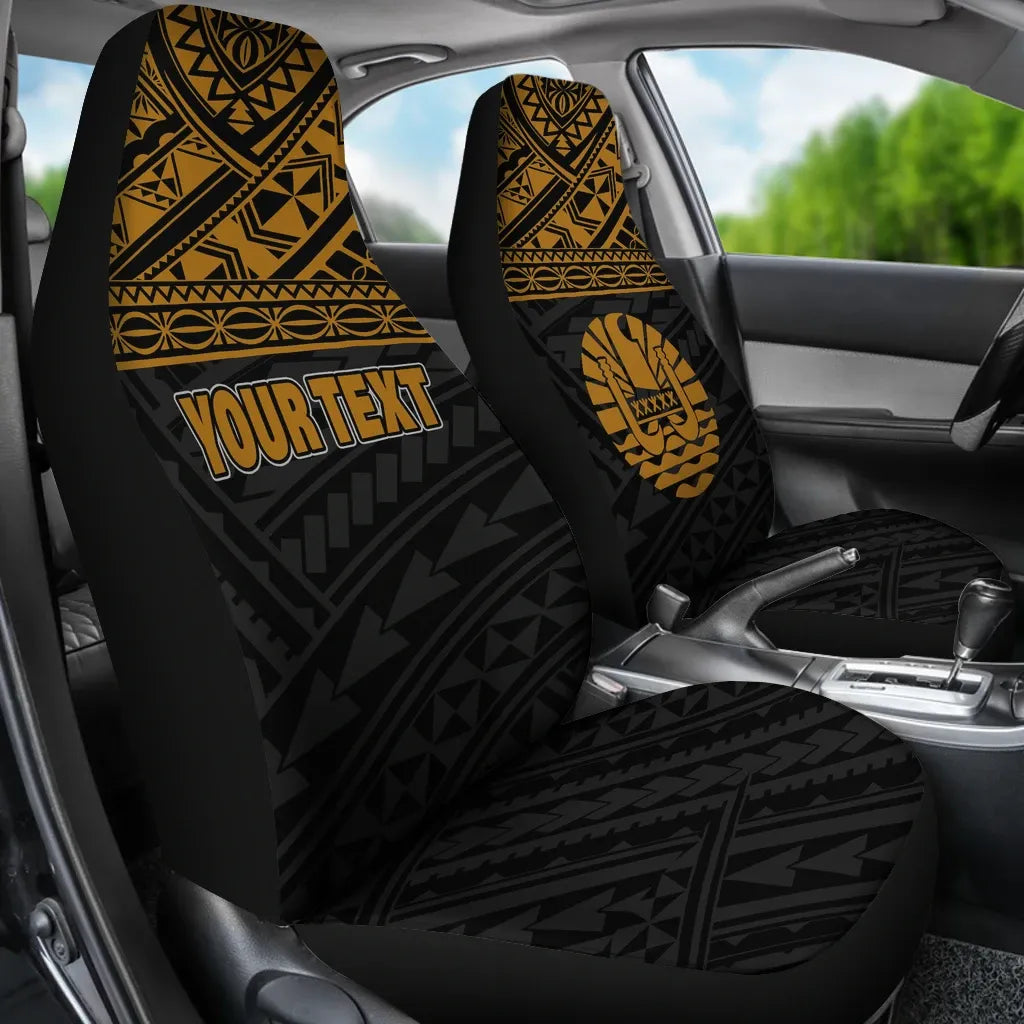Tahiti Custom Personalised Car Seat Covers - Tahiti Flag Polynesian Gold Horizontal