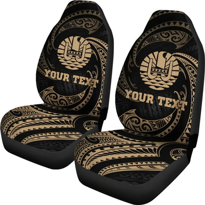 Tahiti Polynesian Custom Personalised Car Seat Covers - Gold Tribal Wave