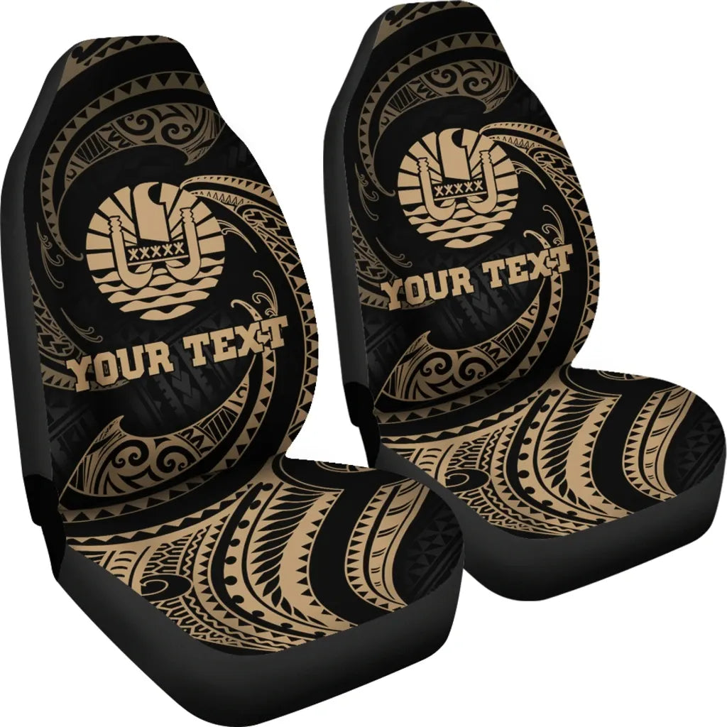 Tahiti Polynesian Custom Personalised Car Seat Covers - Gold Tribal Wave
