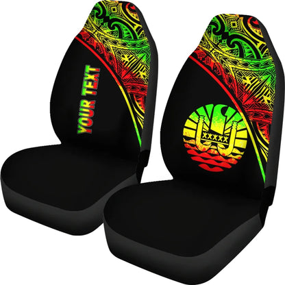 Tahiti Custom Personalised Car Seat Covers - Tahiti Flag Polynesian Reggae Curve