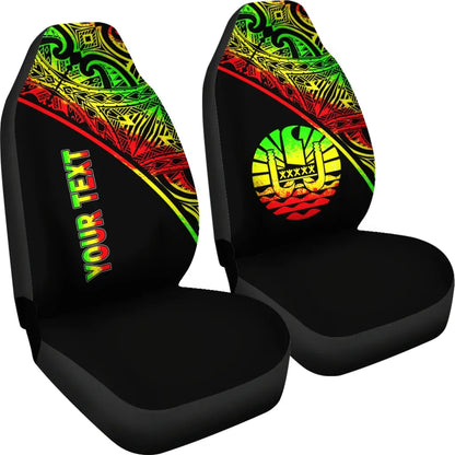 Tahiti Custom Personalised Car Seat Covers - Tahiti Flag Polynesian Reggae Curve
