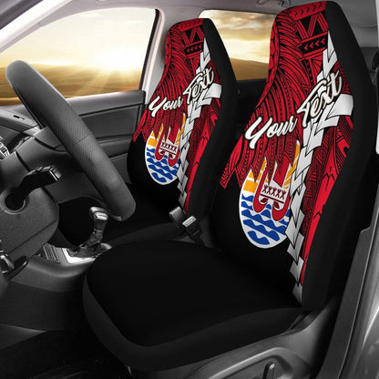 Tahiti Polynesian Custom Personalised Car Seat Covers - Tribal Wave Tattoo Flag Style