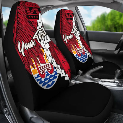 Tahiti Polynesian Custom Personalised Car Seat Covers - Tribal Wave Tattoo Flag Style