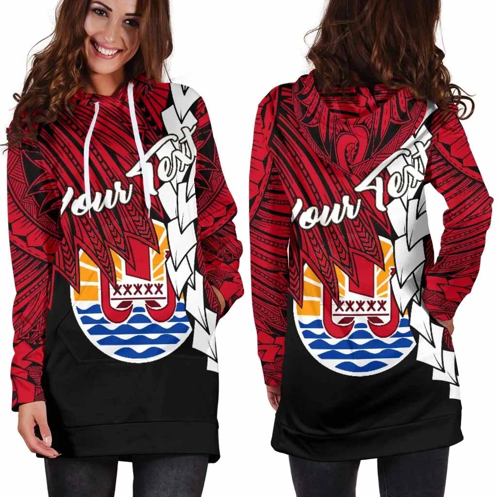 Tahiti Polynesian Custom Personalised Hoodie Dress - Tribal Wave Tattoo Flag Style