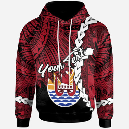 Tahiti Polynesian Custom Personalised Hoodie - Tribal Wave Tattoo Flag Style