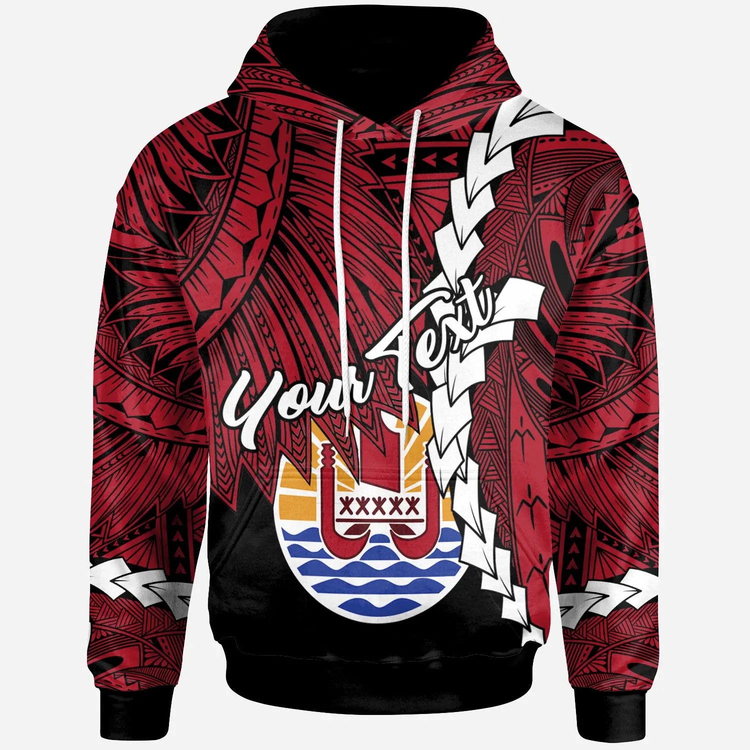 Tahiti Polynesian Custom Personalised Hoodie - Tribal Wave Tattoo Flag Style