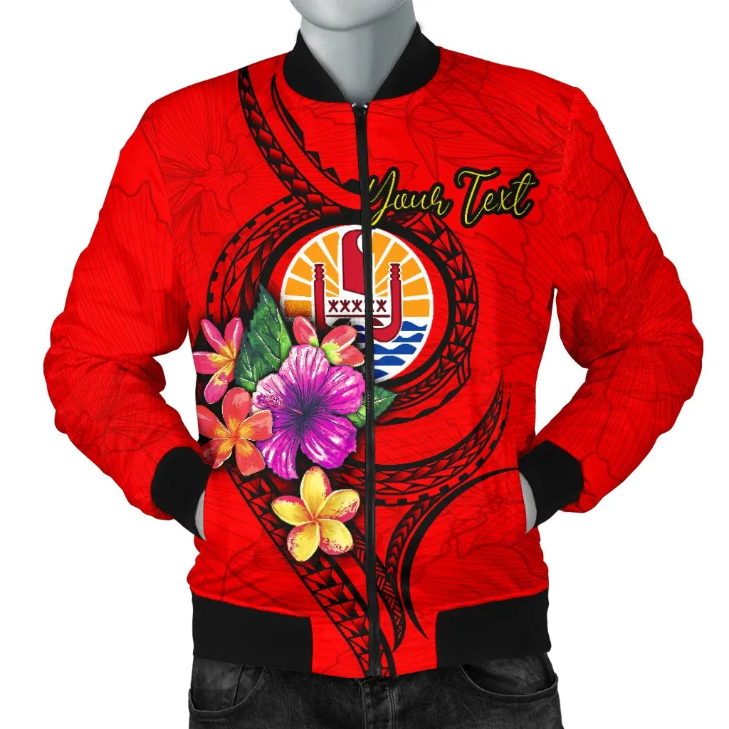 Tahiti Polynesian Custom Personalised Bomber Jacket - Floral With Seal Red