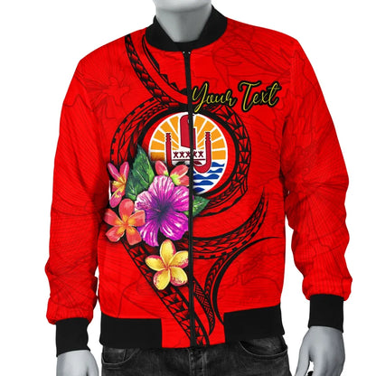 Tahiti Polynesian Custom Personalised Bomber Jacket - Floral With Seal Red