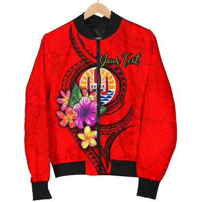 Tahiti Polynesian Custom Personalised Bomber Jacket - Floral With Seal Red