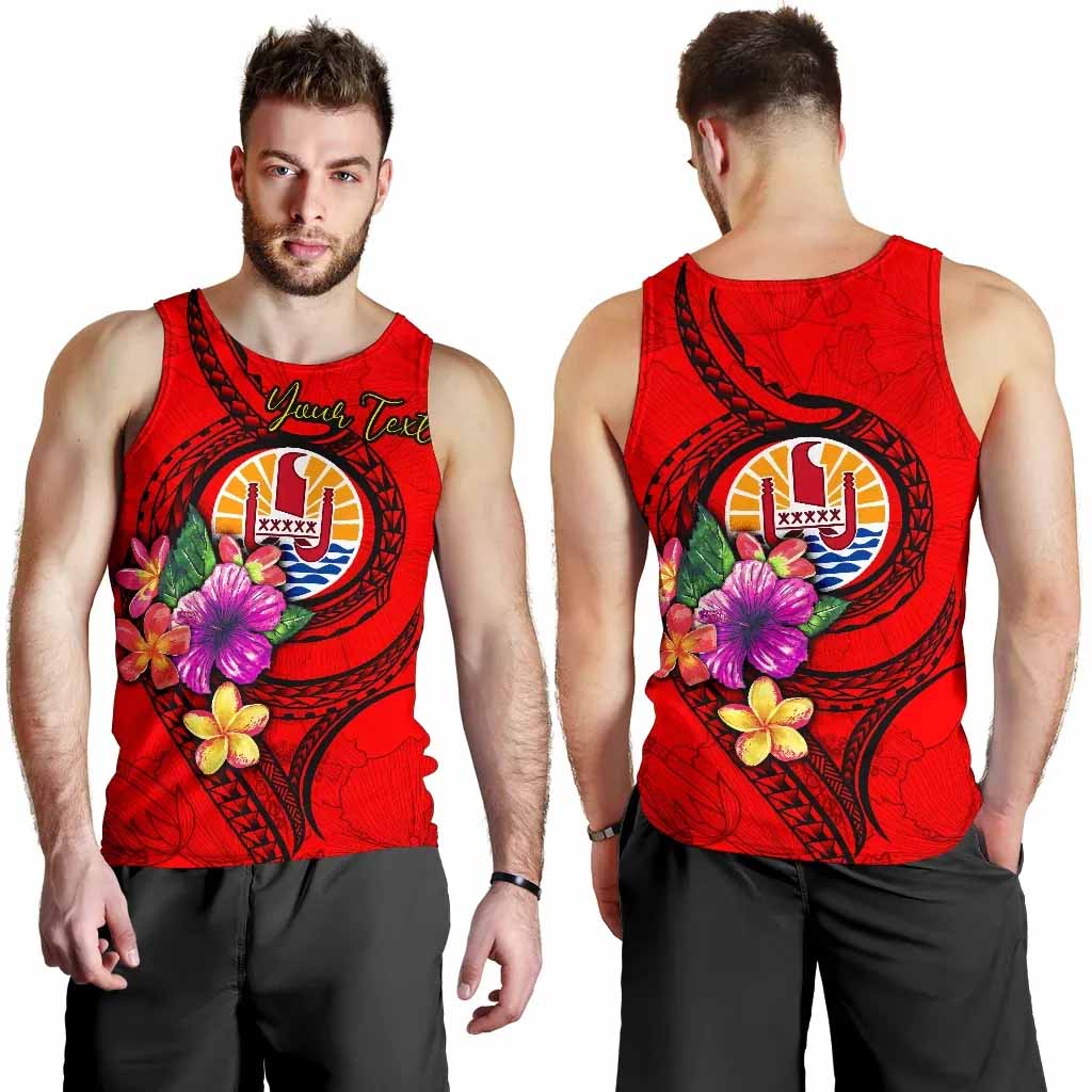 Tahiti Polynesian Custom Personalised Men Tank Top - Floral With Seal Red