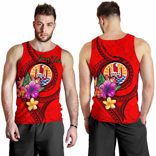 Tahiti Polynesian Custom Personalised Men Tank Top - Floral With Seal Red