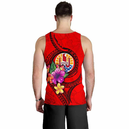 Tahiti Polynesian Custom Personalised Men Tank Top - Floral With Seal Red