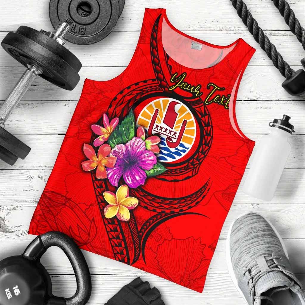 Tahiti Polynesian Custom Personalised Men Tank Top - Floral With Seal Red