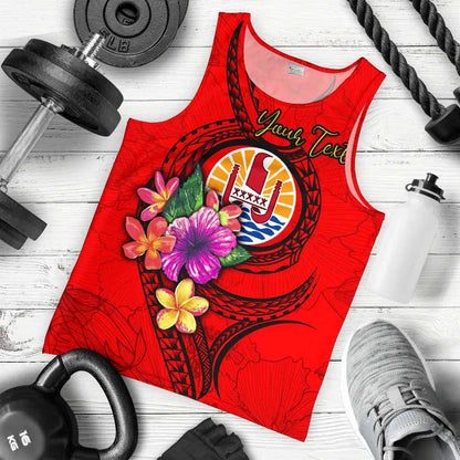 Tahiti Polynesian Custom Personalised Men Tank Top - Floral With Seal Red