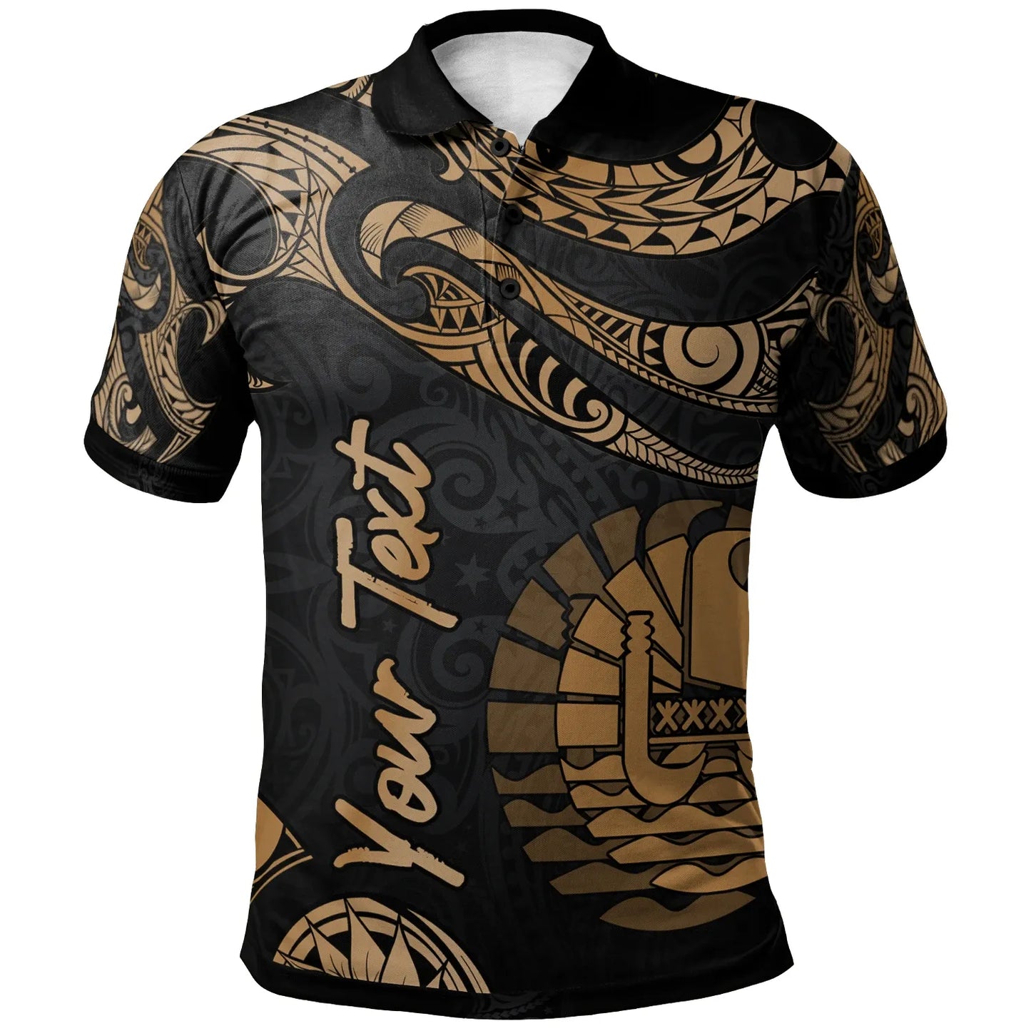 Tahiti Polynesian Custom Personalised Polo Shirt - Poly Tattoo Gold Version
