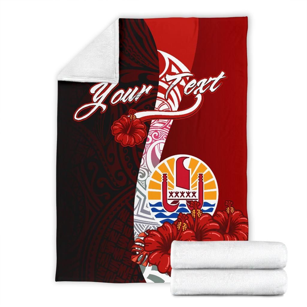 Tahiti Polynesian Custom Personalised Premium Blanket - Coat Of Arm With Hibiscus