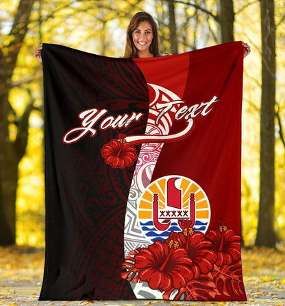 Tahiti Polynesian Custom Personalised Premium Blanket - Coat Of Arm With Hibiscus