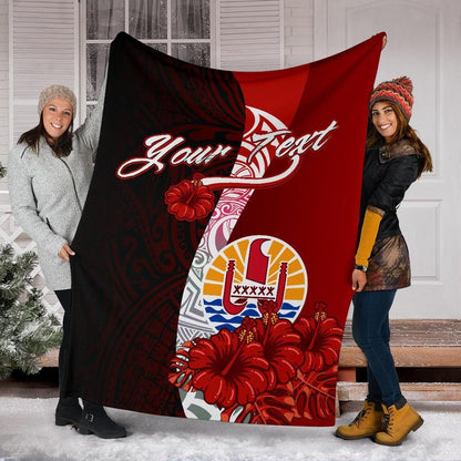 Tahiti Polynesian Custom Personalised Premium Blanket - Coat Of Arm With Hibiscus