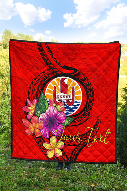 Tahiti Polynesian Custom Personalised Premium Quilt - Floral With Seal Red