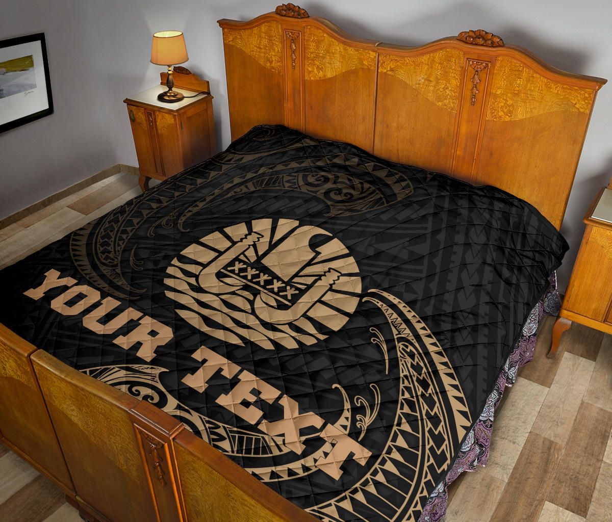 Tahiti Polynesian Custom Personalised Premium Quilt - Gold Tribal Wave