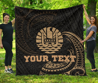 Tahiti Polynesian Custom Personalised Premium Quilt - Gold Tribal Wave