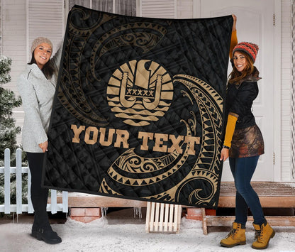 Tahiti Polynesian Custom Personalised Premium Quilt - Gold Tribal Wave