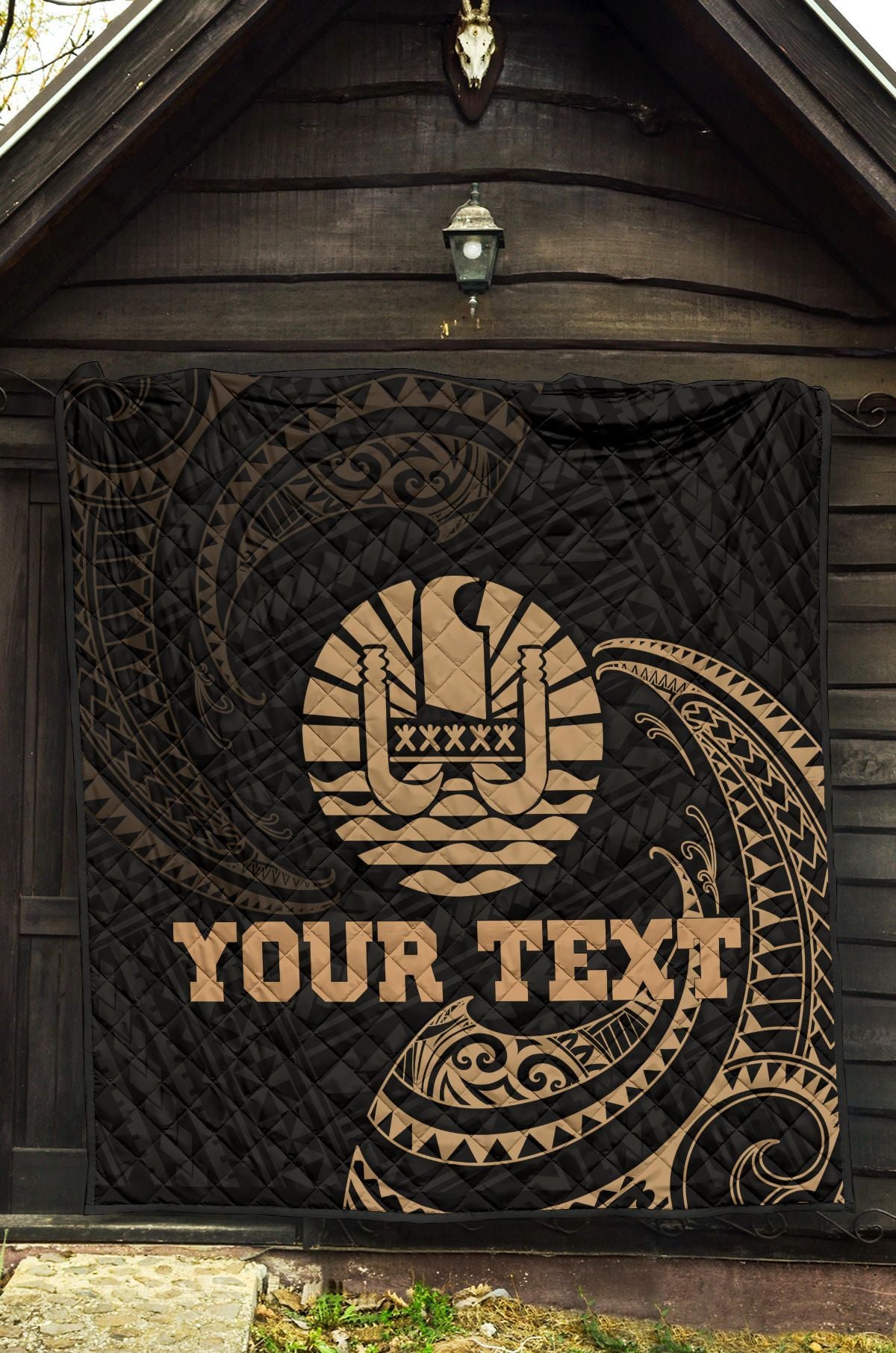 Tahiti Polynesian Custom Personalised Premium Quilt - Gold Tribal Wave