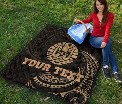 Tahiti Polynesian Custom Personalised Premium Quilt - Gold Tribal Wave