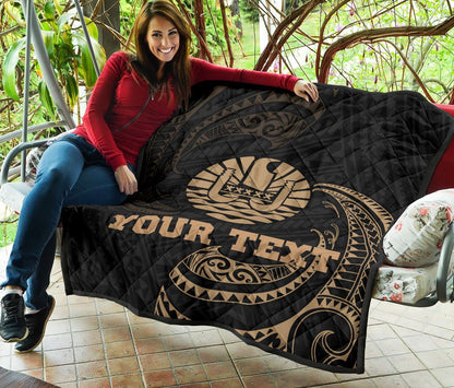 Tahiti Polynesian Custom Personalised Premium Quilt - Gold Tribal Wave