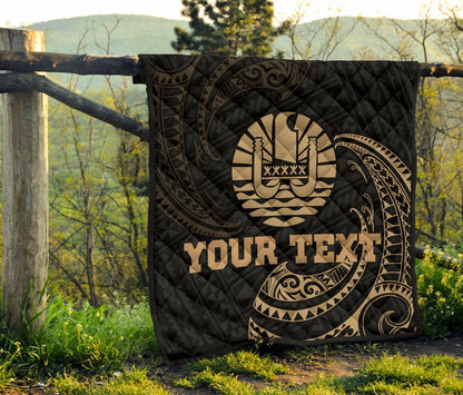 Tahiti Polynesian Custom Personalised Premium Quilt - Gold Tribal Wave