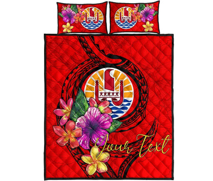 Tahiti Polynesian Custom Personalised Quilt Bed Set - Floral With Seal Red