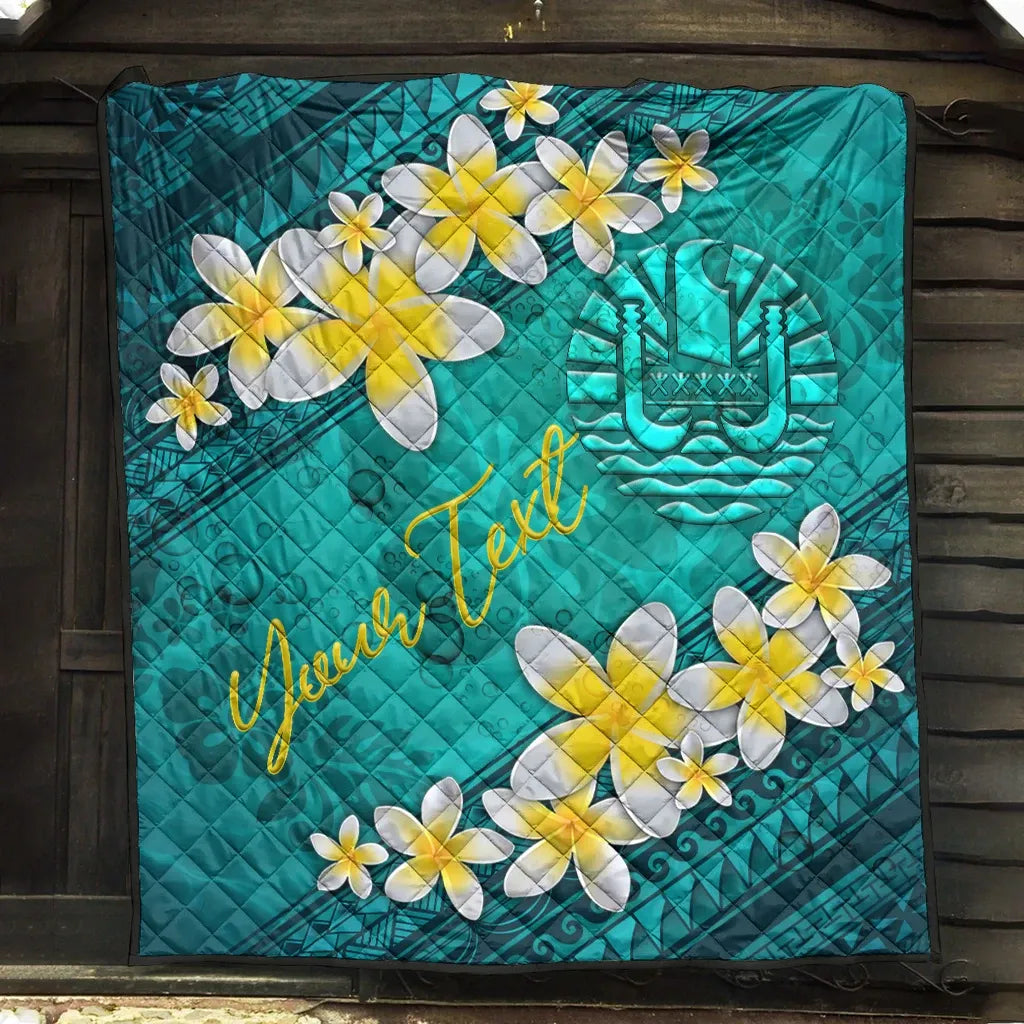Tahiti Polynesian Custom Personalised Quilt - Plumeria With Blue Ocean