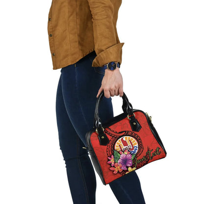 Tahiti Polynesian Custom Personalised Shoulder Handbag - Floral With Seal Red