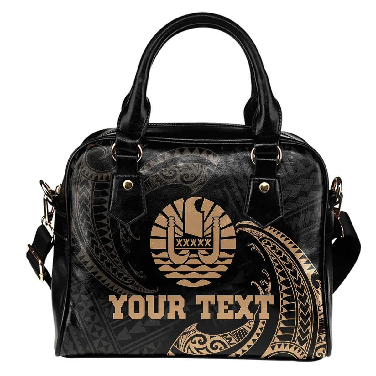 Tahiti Polynesian Custom Personalised Shoulder Handbag - Gold Tribal Wave