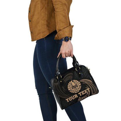 Tahiti Polynesian Custom Personalised Shoulder Handbag - Gold Tribal Wave