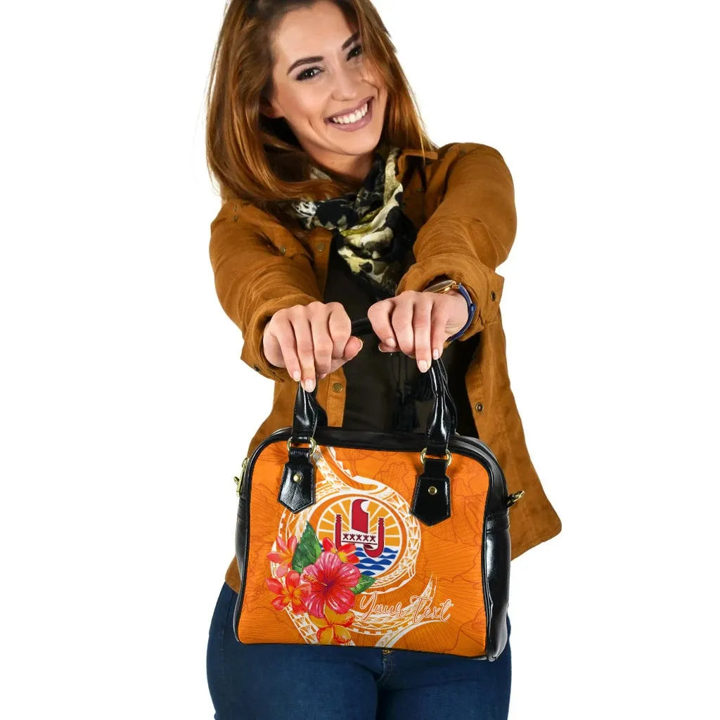 Tahiti Polynesian Custom Personalised Shoulder Handbag - Orange Floral With Seal