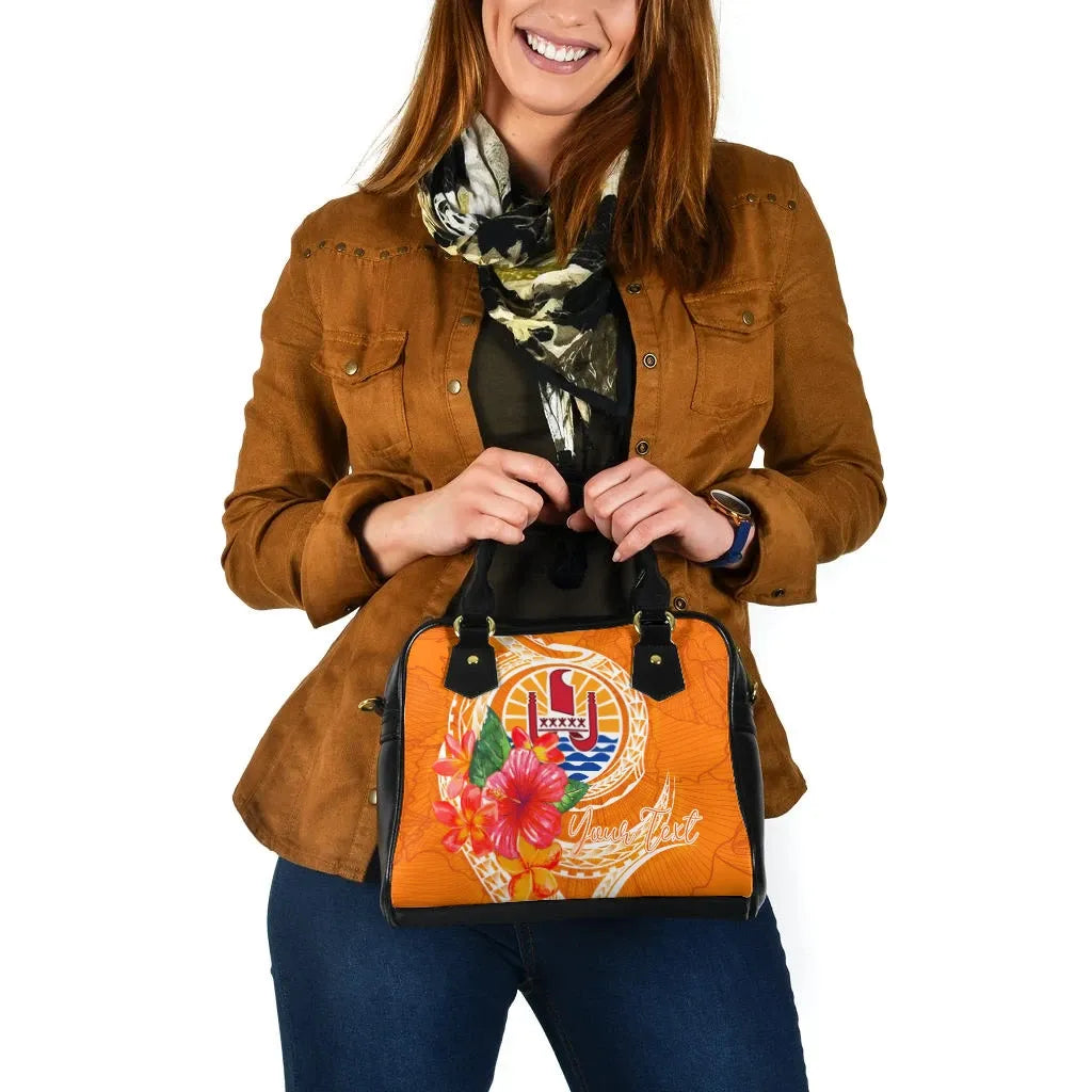 Tahiti Polynesian Custom Personalised Shoulder Handbag - Orange Floral With Seal
